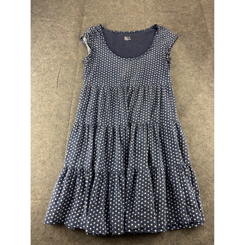 Hue Navy Blue White Polka Dot Tiered Cotton Sleeveless Dress S Cottagecore